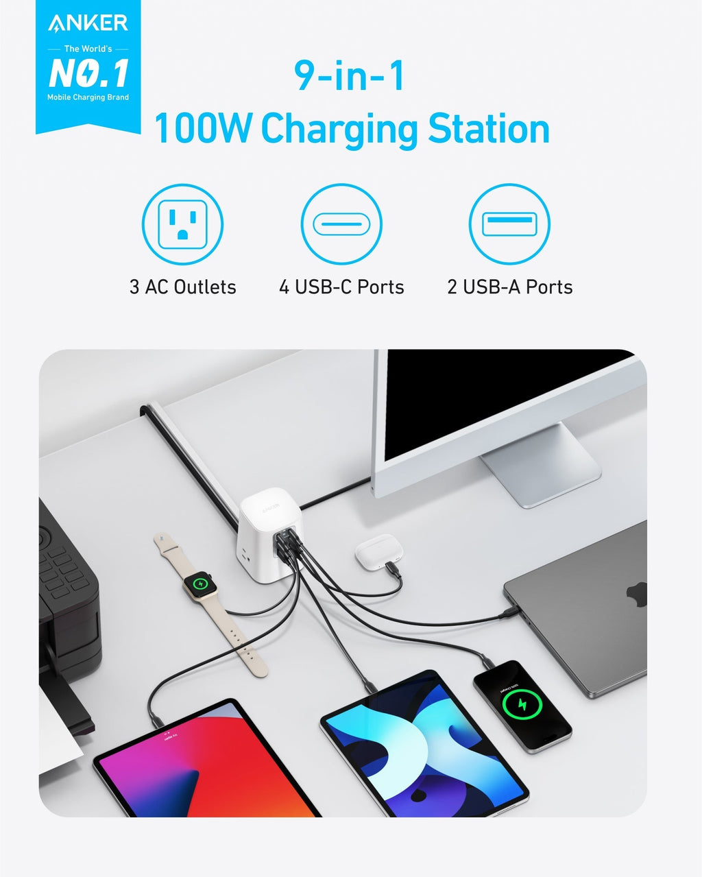 Anker with charging multiple devices for organized desk