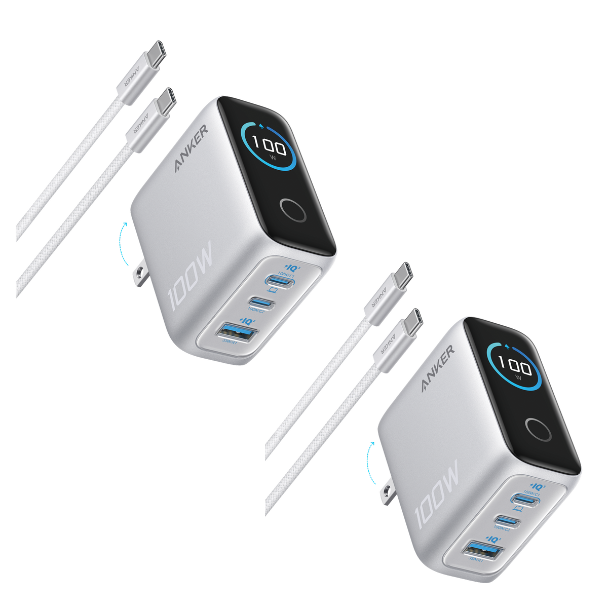 Anker Charger (100W, 3 Ports, Smart Display) 2-Pack